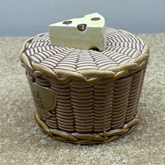 1960s MCM Tilso Retro Lidded Cottage Cheese Dish Bowl Wicker Style Base Japan 4” - Picture 2 of 6